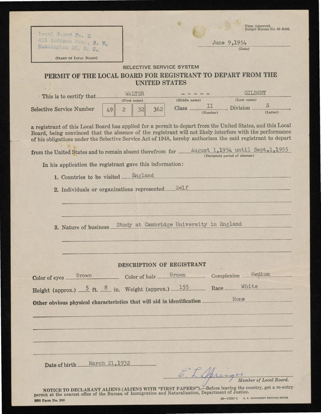 Miniature of Selective Service Board, 1954