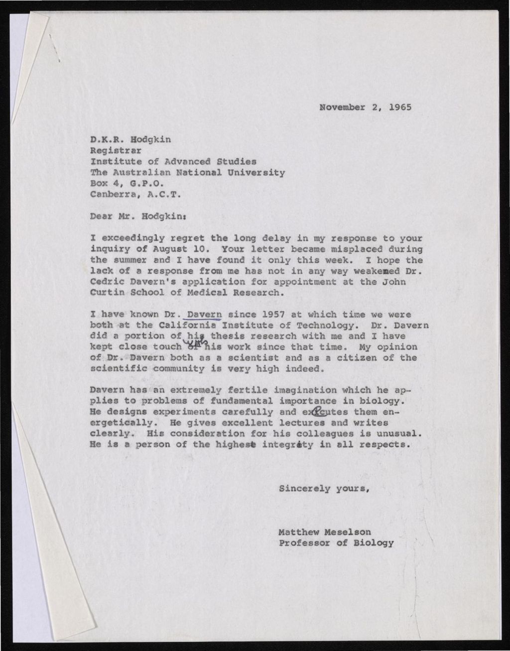 Miniature of Davern, Cedric, 1960 - 1965