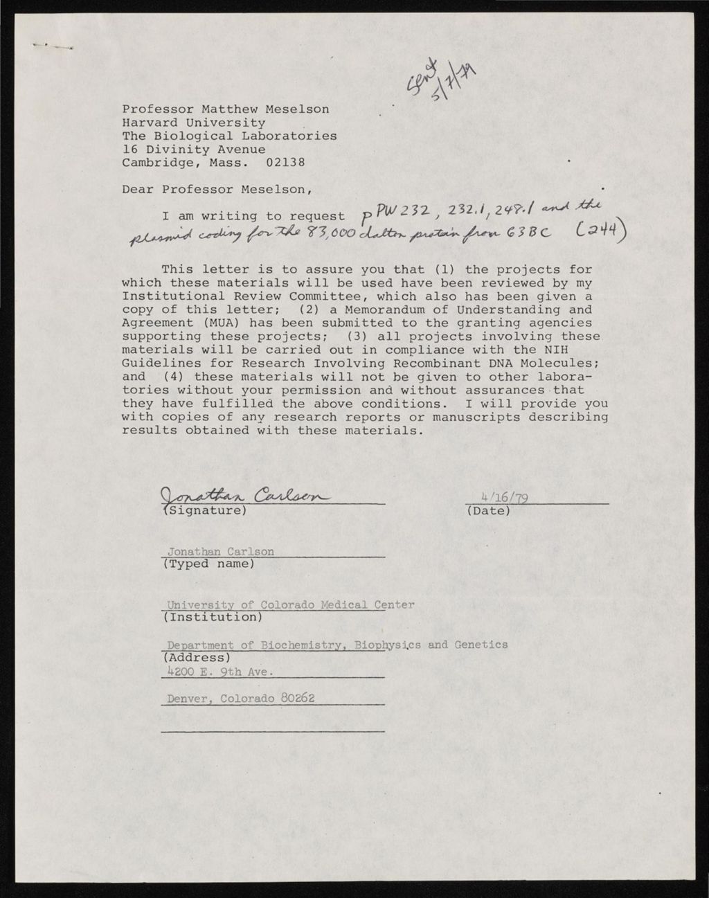 Miniature of Plasmid Requests (2 of 4), 1977 - 1986