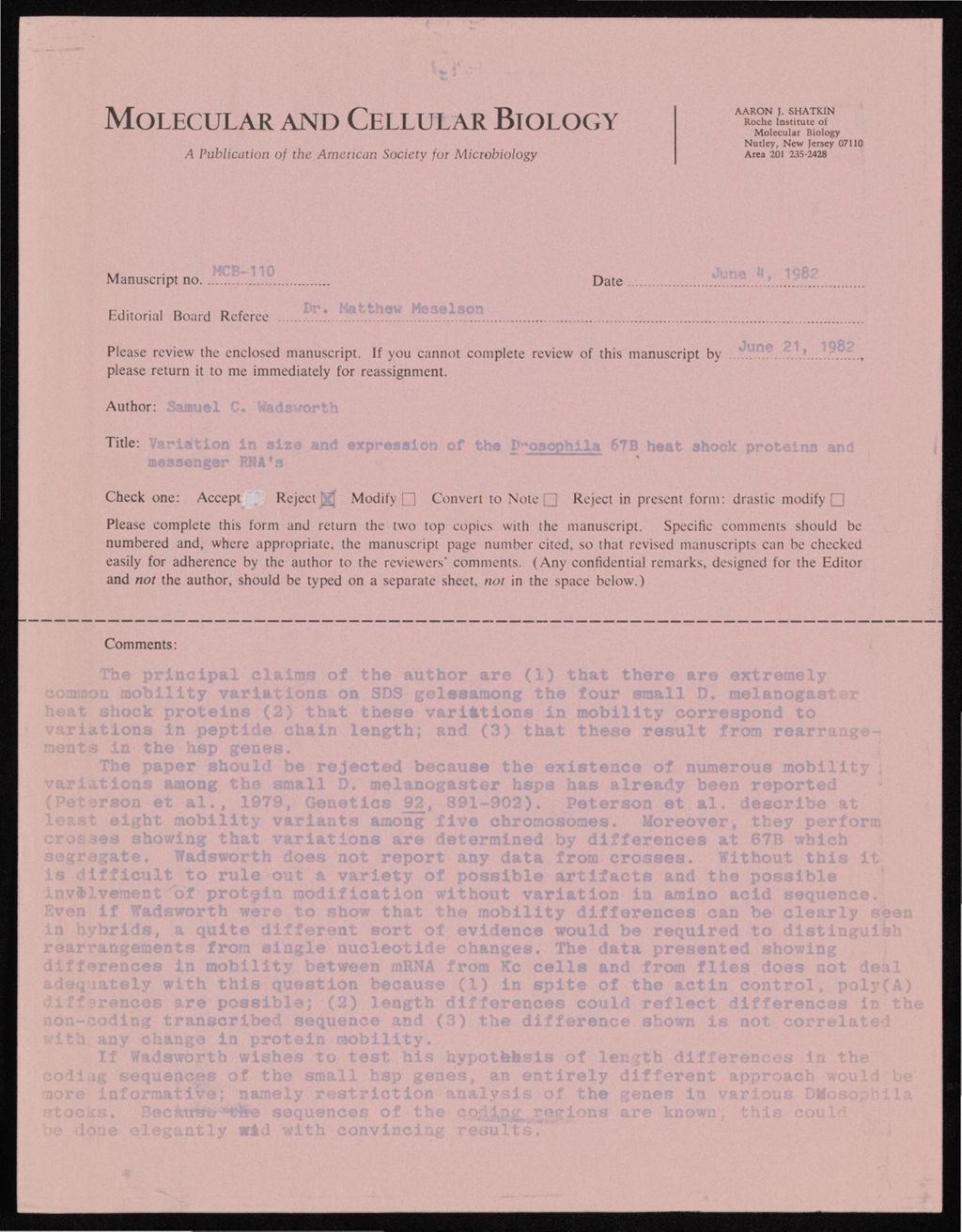 Miniature of Reviews by Meselson, 1979 - 1982