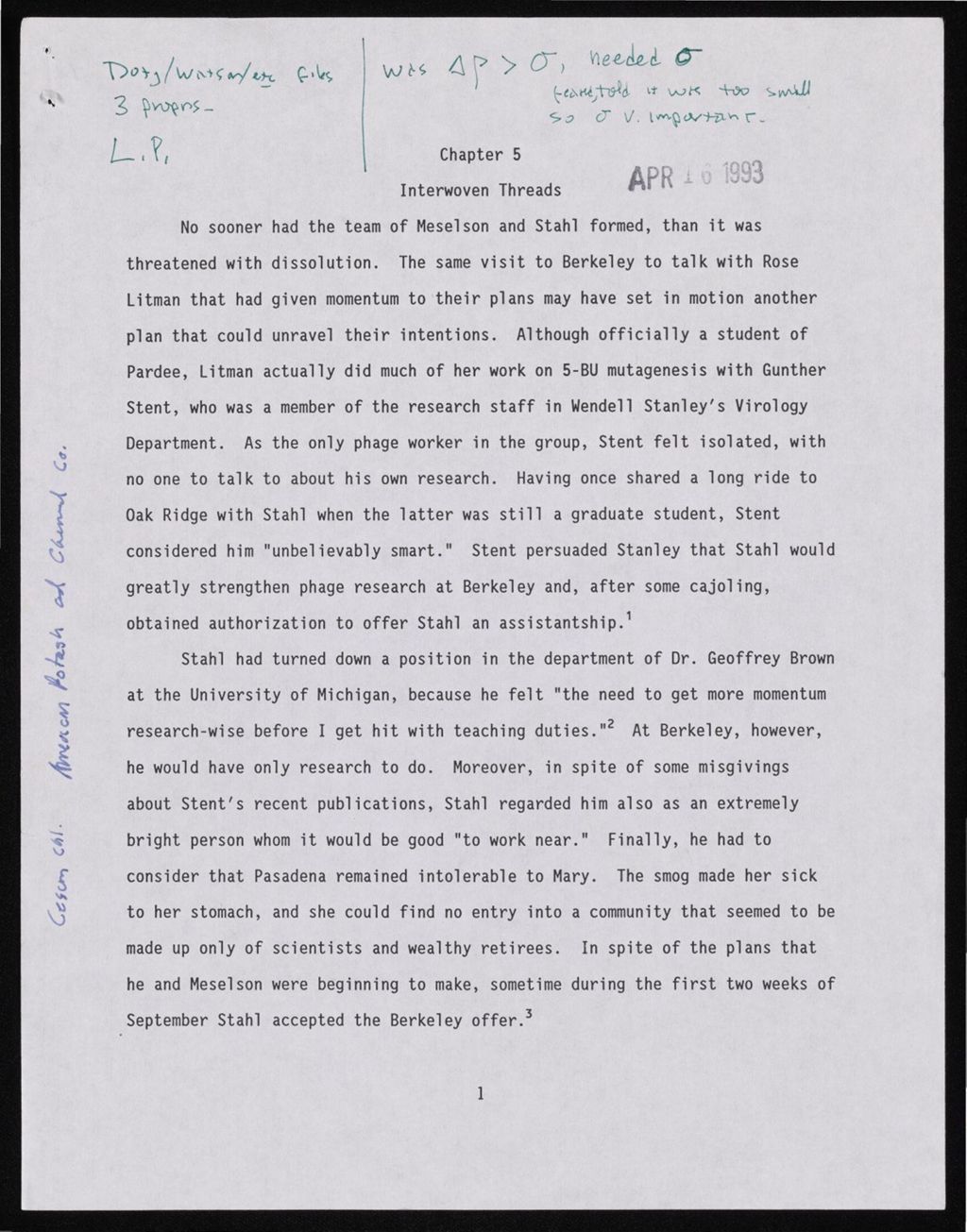 Miniature of Drafts: Chapter 5-7, 1993 - 1995